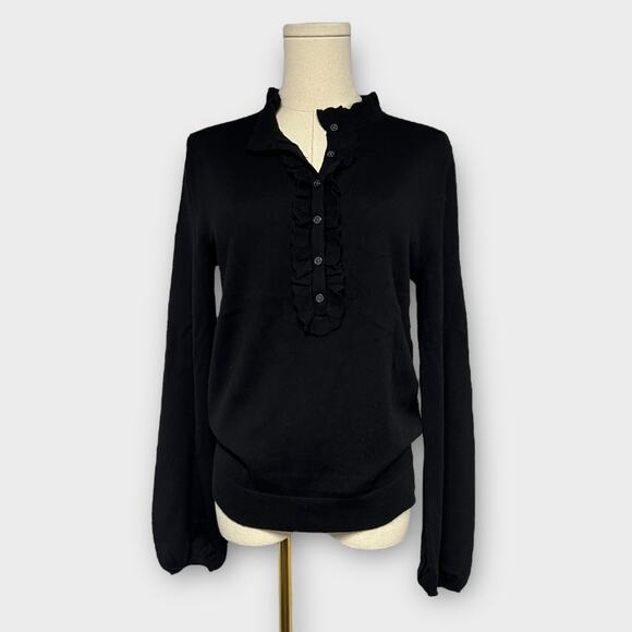 Boden Button Front Ruffle Merino Wool Jumper in Black Size US 6 - Picture 2 of 7